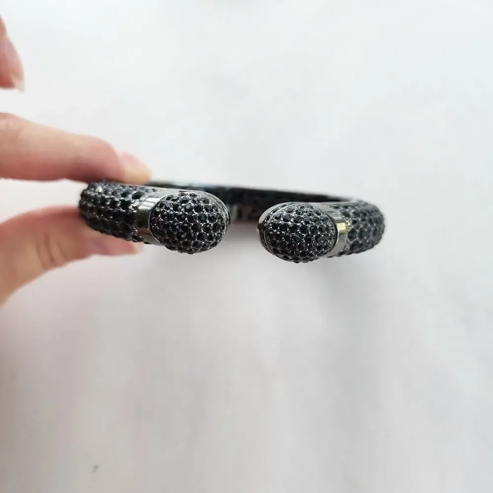 Vintage Joan Boyce Black Rhinestone Gunmetal Clamper Bangle‎ Bracelet Crystals
